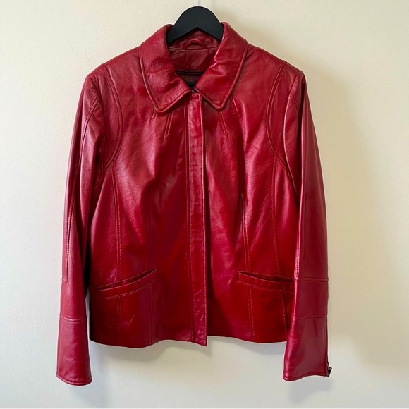 Danier Jackets & Blazers - DANIER GENUINE LEATHER RED LIPSTICK INSULATED BIKER JACKET SIZE M